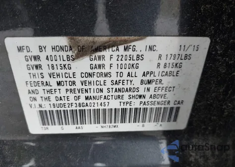 2016 Acura Ilx 2.4L/Acurawatch Plus Package from USA, damaged, VIN 19UDE2F38GA021457